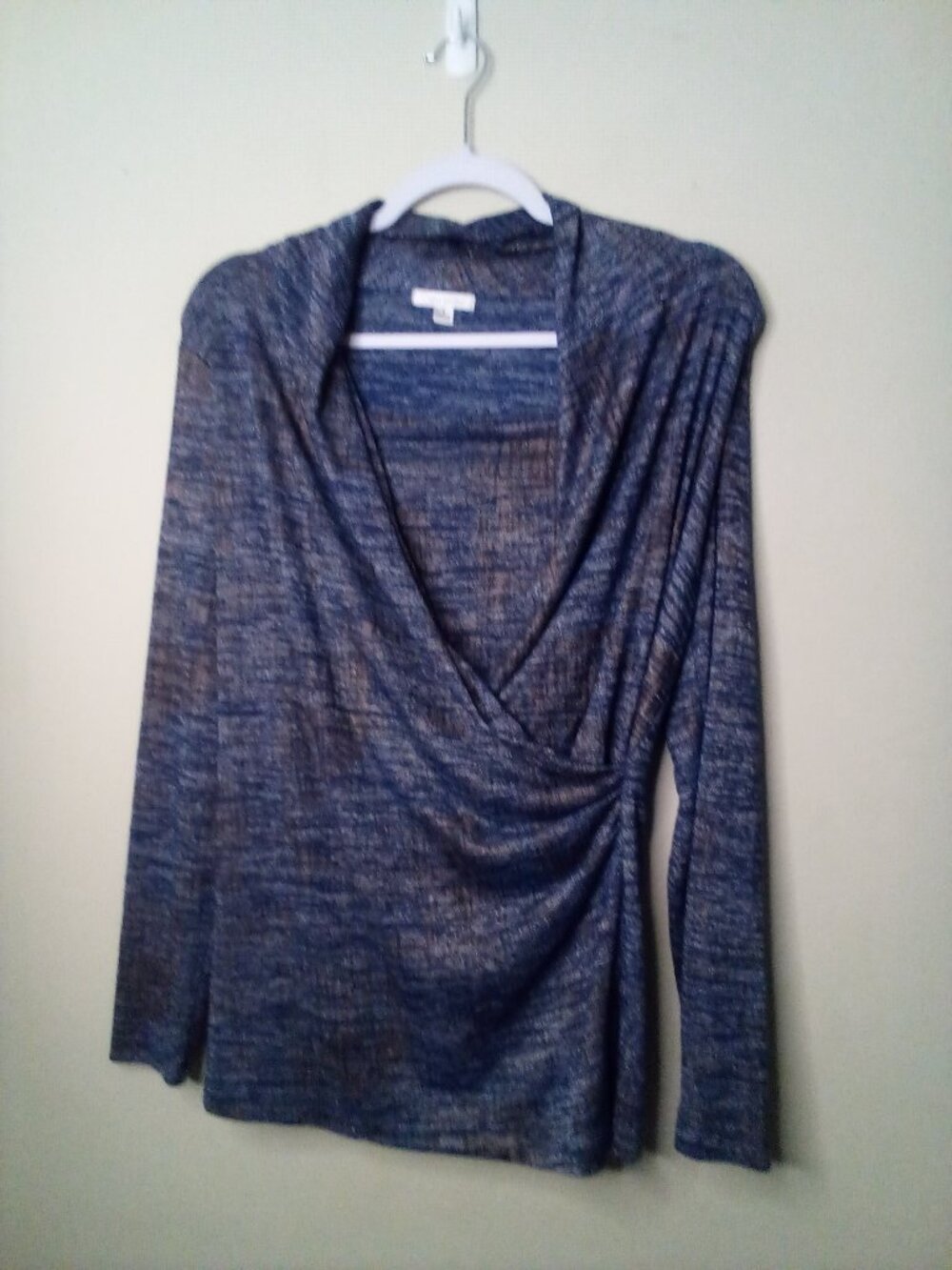 Erin London Shirt Women S Long Sleeve Wrap Look Metallic Blue Brown